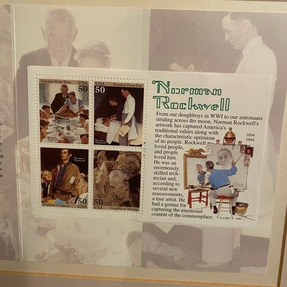 Vintage Norman Rockwell framed artwork 5 stamps collection 1994 - Picture 7 of 12